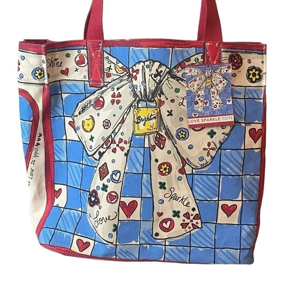 NWT Brighton Love Sparkle Tote Canvas Bag Tom Clancy Design Hearts Cat a… - Picture 10 of 14